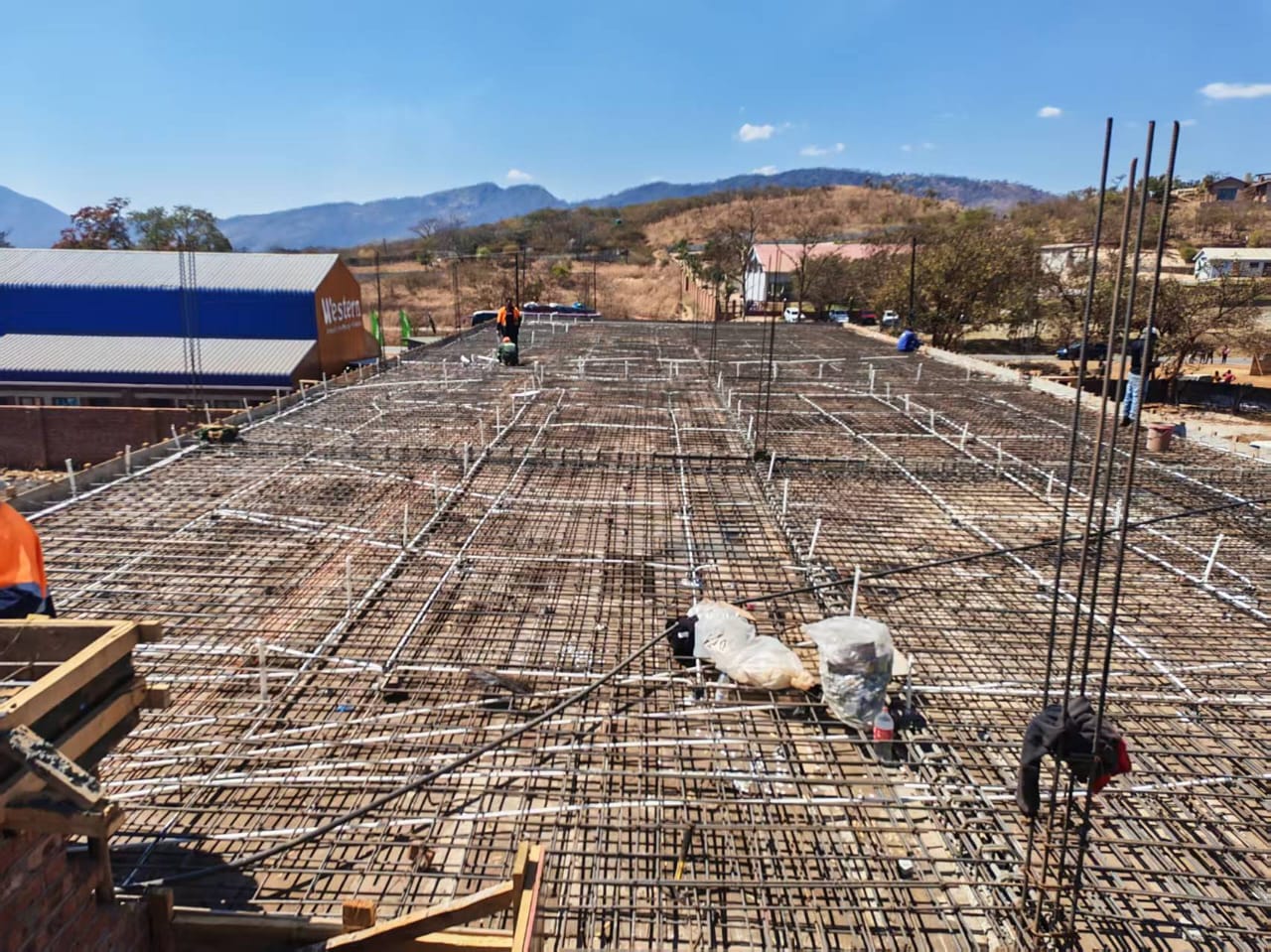 Reinforced concrete slab prepared for placement